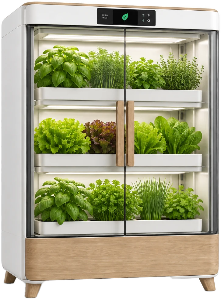 A home indoor garden cabinet with glass doors