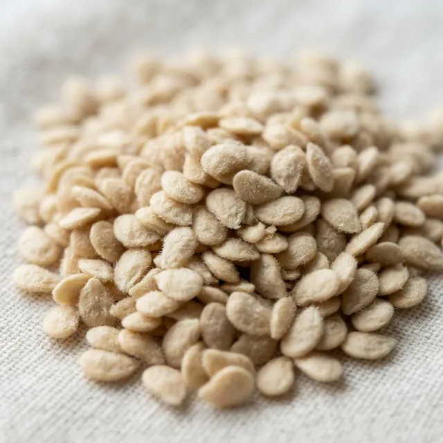 Pile of tomato seeds on linen cloth