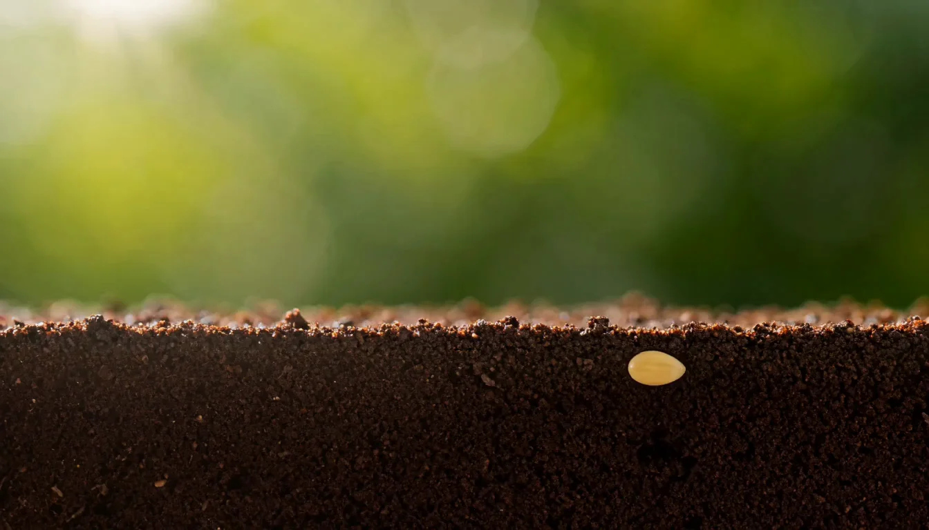 Tomato, seedling: a seed germinating in the soil, the root growing down while the first leaves open